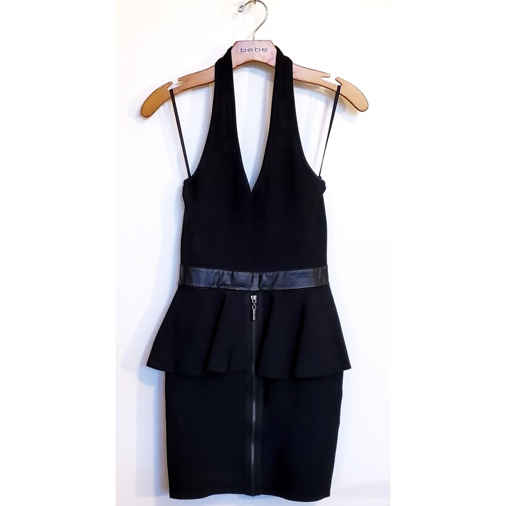 bebe Black Halter Peplum Bandage Dress - Picture 3 of 8